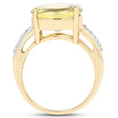 14K Yellow Gold Plated 9.26 Carat Genuine Lemon Topaz Buff Top and White Diamond Brass Ring-5