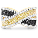 14K Yellow Gold Plated 1.58 Carat Genuine Black Diamond, White Diamond & Yellow Diamond .925 Sterling Silver Ring-7