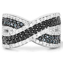 1.57 Carat Genuine Blue Diamond, White Diamond & Black Diamond .925 Sterling Silver Ring-6
