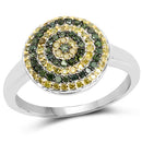 0.39 Carat Genuine Green Diamond and Yellow Diamond .925 Sterling Silver Ring-4