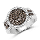0.44 Carat Genuine Champagne Diamond and White Diamond .925 Sterling Silver Ring-4