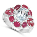 3.54 Carat Genuine Aquamarine, Ruby and White Topaz .925 Sterling Silver Ring-5
