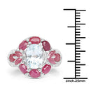 3.54 Carat Genuine Aquamarine, Ruby and White Topaz .925 Sterling Silver Ring-6