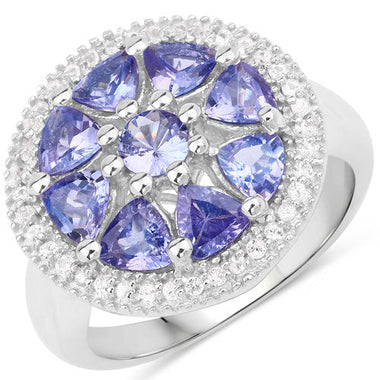 2.26 Carat Genuine Tanzanite and White Topaz .925 Sterling Silver Ring - 0