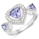 1.09 Carat Genuine Tanzanite and White Diamond .925 Sterling Silver Ring-4