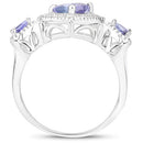 1.09 Carat Genuine Tanzanite and White Diamond .925 Sterling Silver Ring-5