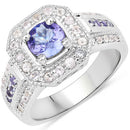 1.46 Carat Genuine Tanzanite and White Diamond .925 Sterling Silver Ring-2