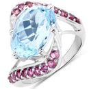 8.40 Carat Genuine Blue Topaz and Rhodolite .925 Sterling Silver Ring-4