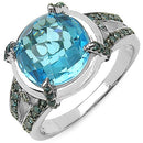 5.43 Carat Genuine Swiss Blue Topaz & Blue Diamond .925 Sterling Silver Ring-4