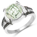 4.06 Carat Genuine Green Amethyst, Green Diamond & White Diamond .925 Sterling Silver Ring-1