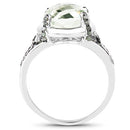 4.06 Carat Genuine Green Amethyst, Green Diamond & White Diamond .925 Sterling Silver Ring-2