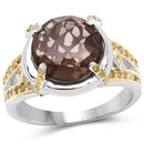 3.28 Carat Genuine Smoky Quartz and Yellow Diamond .925 Sterling Silver Ring-4