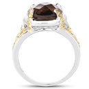 3.28 Carat Genuine Smoky Quartz and Yellow Diamond .925 Sterling Silver Ring-5