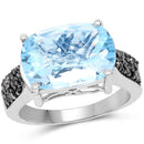 3.96 Carat Genuine Baby Swiss Blue Topaz and Black Diamond .925 Sterling Silver Ring-4