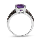 2.87 Carat Genuine Amethyst and Black Diamond .925 Sterling Silver Ring-6