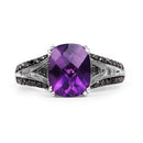 2.87 Carat Genuine Amethyst and Black Diamond .925 Sterling Silver Ring-7