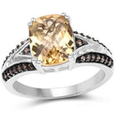 2.79 Carat Genuine Citrine, Champagne Diamond & White Diamond .925 Sterling Silver Ring-4