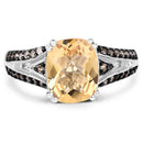2.79 Carat Genuine Citrine, Champagne Diamond & White Diamond .925 Sterling Silver Ring-6