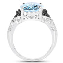 5.37 Carat Genuine Swiss Blue Topaz, Black Diamond & White Topaz .925 Sterling Silver Ring-5