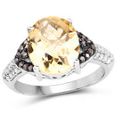 4.65 Carat Genuine Citrine, Champagne Diamond & White Diamond .925 Sterling Silver Ring-4
