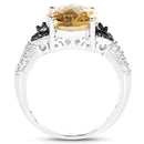 4.65 Carat Genuine Citrine, Champagne Diamond & White Diamond .925 Sterling Silver Ring-5