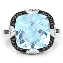 8.29 Carat Genuine Swiss Blue Topaz, Black Diamond & White Diamond .925 Sterling Silver Ring-6