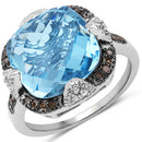 8.29 Carat Genuine Swiss Blue Topaz, Champagne Diamond and White Diamond .925 Sterling Silver Ring-4