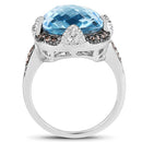 8.29 Carat Genuine Swiss Blue Topaz, Champagne Diamond and White Diamond .925 Sterling Silver Ring-5