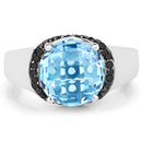 4.94 Carat Genuine Baby Swiss Blue Topaz and Black Diamond .925 Sterling Silver Ring-6