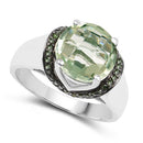 3.95 Carat Genuine Green Amethyst and Green Diamond .925 Sterling Silver Ring-5