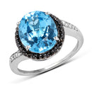5.48 Carat Genuine Swiss Blue Topaz, Black Diamond and White Diamond .925 Sterling Silver Ring-4