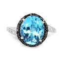 5.48 Carat Genuine Swiss Blue Topaz, Black Diamond and White Diamond .925 Sterling Silver Ring-6