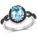 2.92 Carat Genuine Blue Topaz, Black Diamond & White Diamond .925 Sterling Silver Ring-4