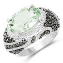 5.98 Carat Genuine Green Amethyst & Green Diamond .925 Sterling Silver Ring-4