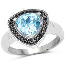2.06 Carat Genuine Baby Swiss Blue Topaz and Black Diamond .925 Sterling Silver Ring-4