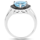 2.06 Carat Genuine Baby Swiss Blue Topaz and Black Diamond .925 Sterling Silver Ring-5