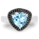 2.06 Carat Genuine Baby Swiss Blue Topaz and Black Diamond .925 Sterling Silver Ring-6