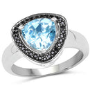 2.06 Carat Genuine Swiss Blue Topaz and Black Diamond .925 Sterling Silver Ring-4
