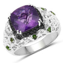 3.27 Carat Genuine Amethyst, Chrome Diopside & Black Diamond .925 Sterling Silver Ring-4