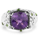 3.27 Carat Genuine Amethyst, Chrome Diopside & Black Diamond .925 Sterling Silver Ring-6