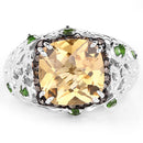 4.13 Carat Genuine Citrine, Chrome Diopside & Champagne Diamond .925 Sterling Silver Ring-6