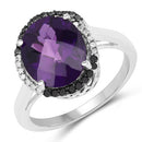 4.52 Carat Genuine Amethyst, Black Diamond & White Diamond .925 Sterling Silver Ring-1