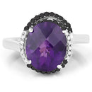 4.52 Carat Genuine Amethyst, Black Diamond & White Diamond .925 Sterling Silver Ring-3