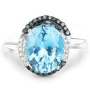 5.27 Carat Genuine Swiss Blue Topaz, Blue Diamond and White Diamond .925 Sterling Silver Ring-6