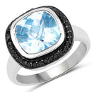 5.23 Carat Genuine Baby Swiss Blue Topaz and Black Diamond .925 Sterling Silver Ring-4