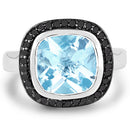 5.23 Carat Genuine Baby Swiss Blue Topaz and Black Diamond .925 Sterling Silver Ring-6