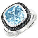 5.23 Carat Genuine Swiss Blue Topaz and Black Diamond .925 Sterling Silver Ring-4