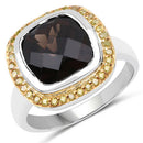 3.67 Carat Genuine Smoky Quartz and Yellow Diamond .925 Sterling Silver Ring-4