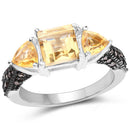 2.71 Carat Genuine Citrine and Champagne Diamond .925 Sterling Silver Ring-4