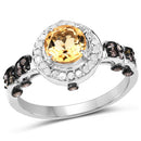 1.06 Carat Genuine Citrine, Champagne Diamond & White Diamond .925 Sterling Silver Ring-4